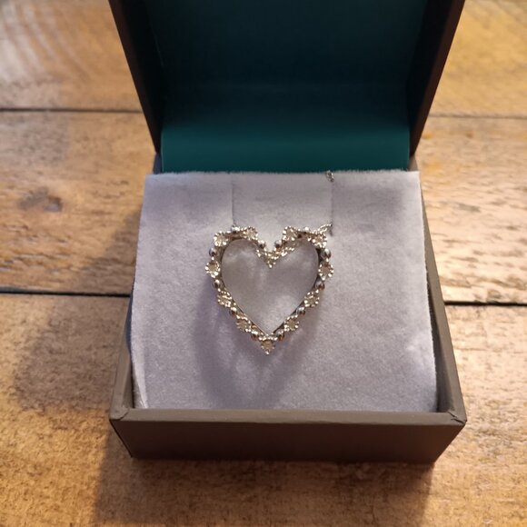 PD! New Effy® 1/10 ct. t.w. Diamond Heart Pendant Necklace in Sterling Silver - Picture 2 of 6